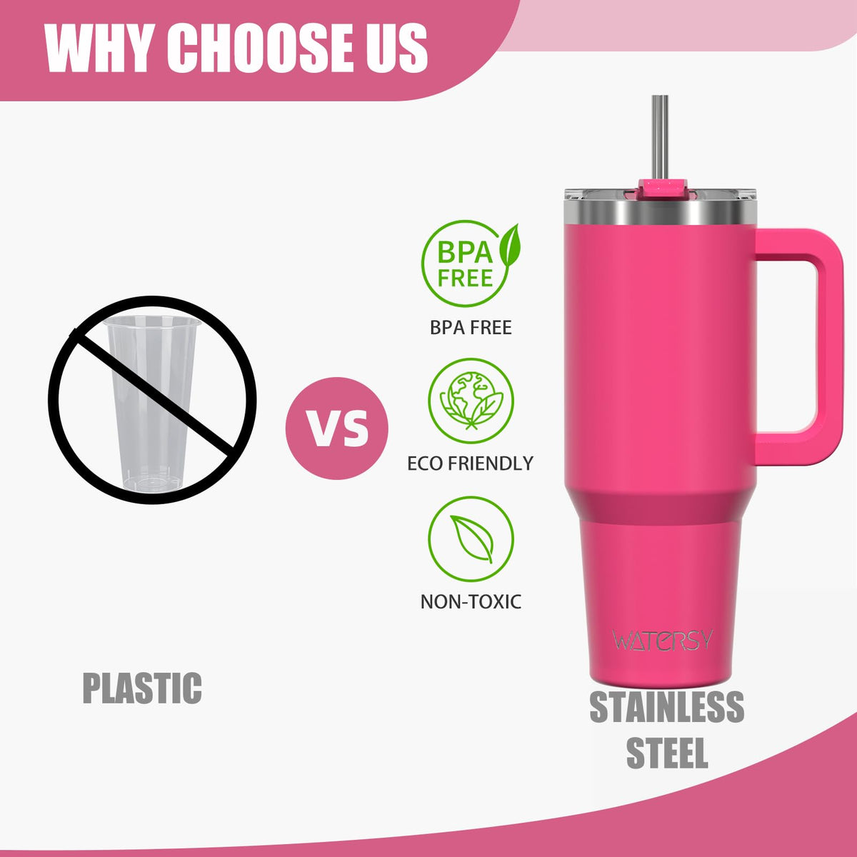 Watersy gloss pink tumbler adds style to daily beverages.