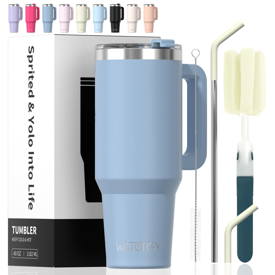 WATERSY 40 oz tumbler with handle and straw for easy on-the-go hydration.