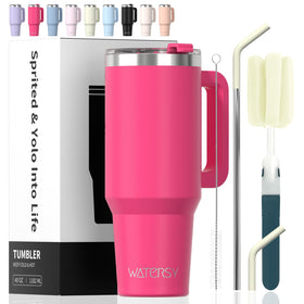 Watersy 40 oz tumbler with handle and lid for easy on-the-go carrying.