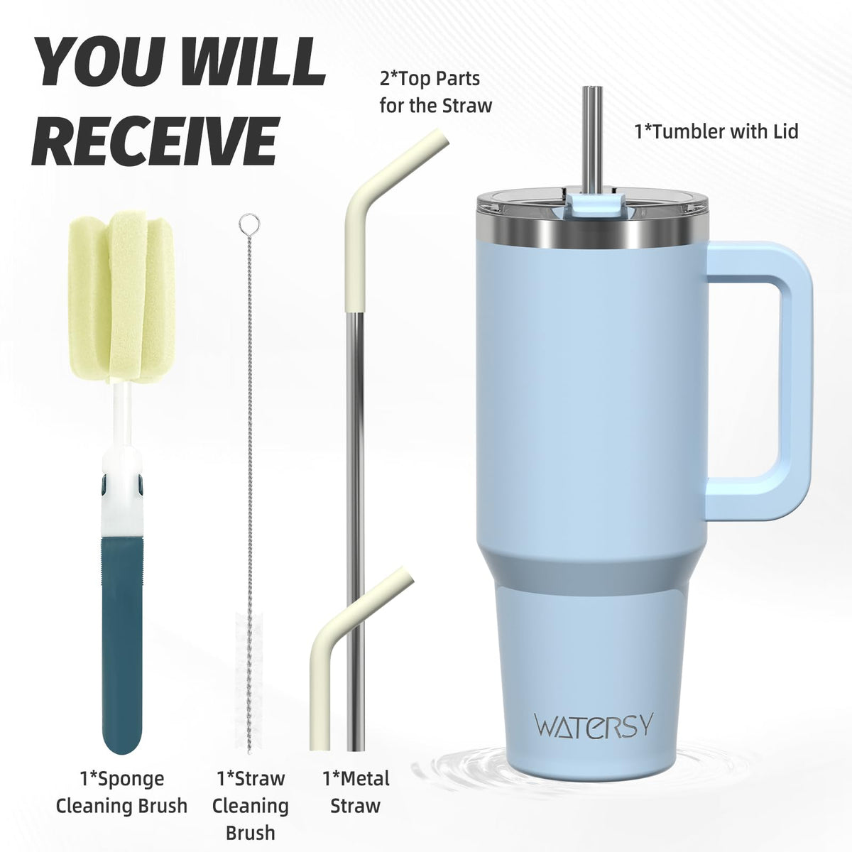 WATERSY double-wall stainless steel blue keeps drinks cool during commutes.