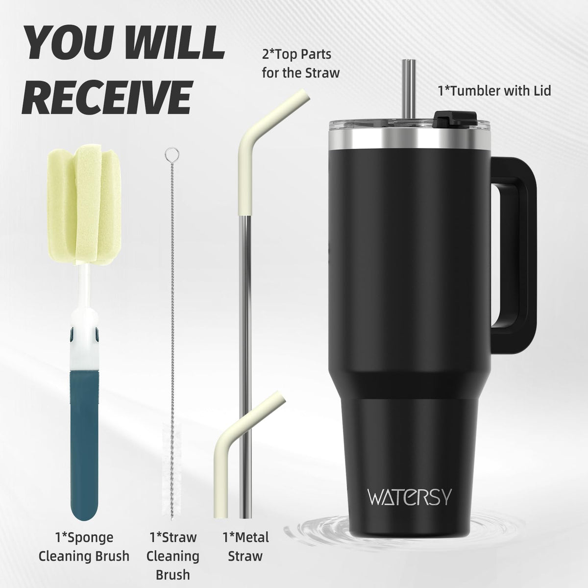Watersy double-wall stainless steel body highlights durability and insulation.