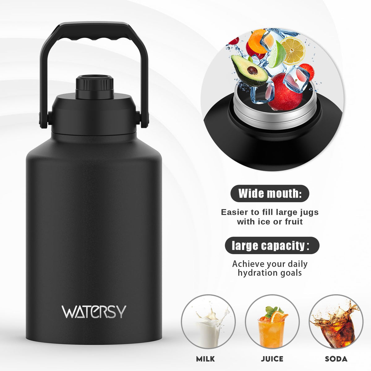 WATERSY leak-proof spout cap with silicone seal prevents spills.