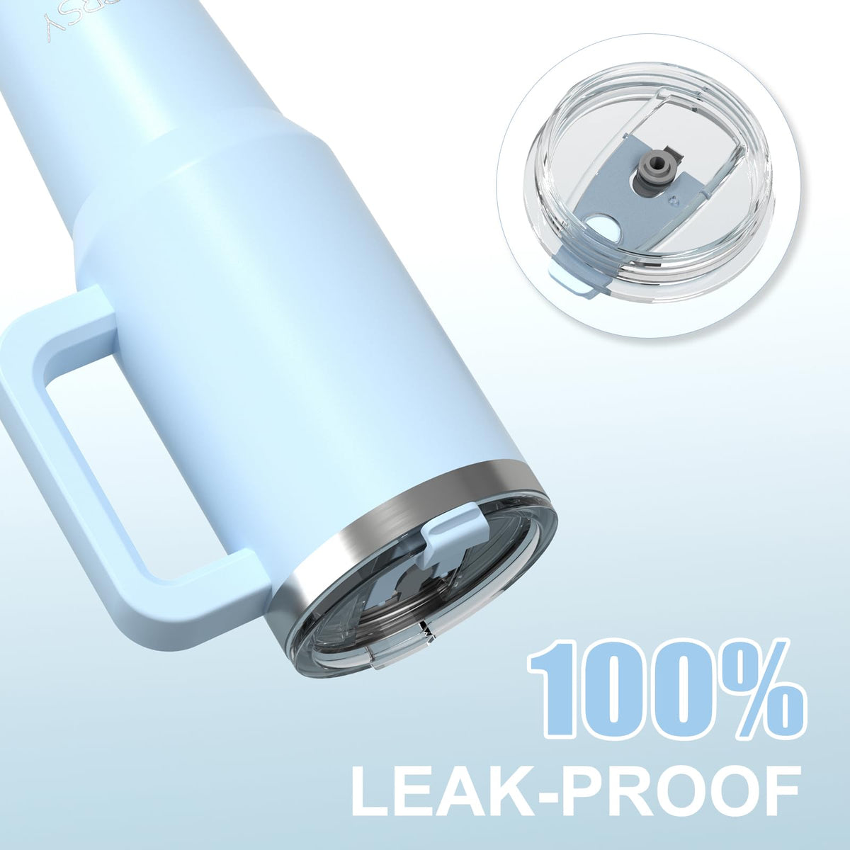 WATERSY wide-opening design in blue makes filling and cleaning easy.