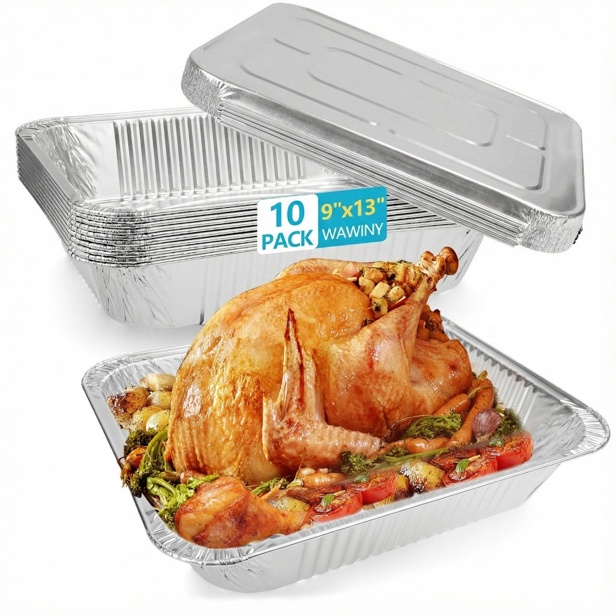 WAWINY 9x13 thickened aluminum pans with lids for durable baking and serving.