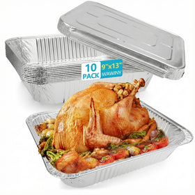 WAWINY 9x13 thickened aluminum pans with lids for durable baking and serving.