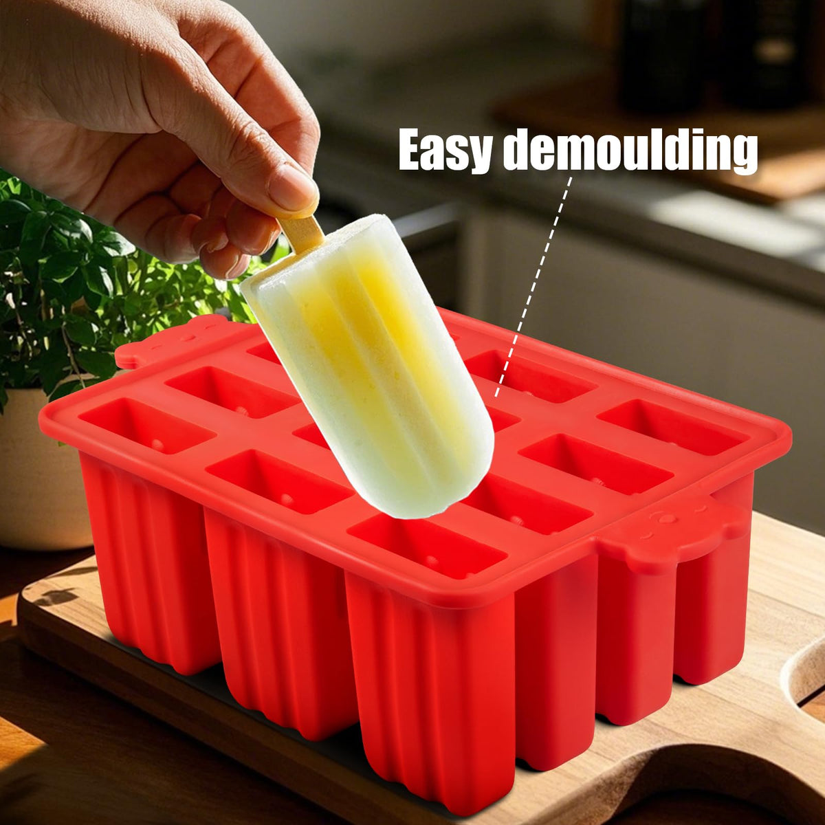 Waybesty 12-cavity mold in-use with colorful fruit pops
