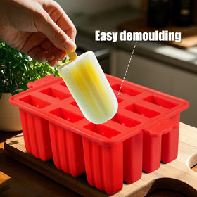 Waybesty 12-cavity mold in-use with colorful fruit pops