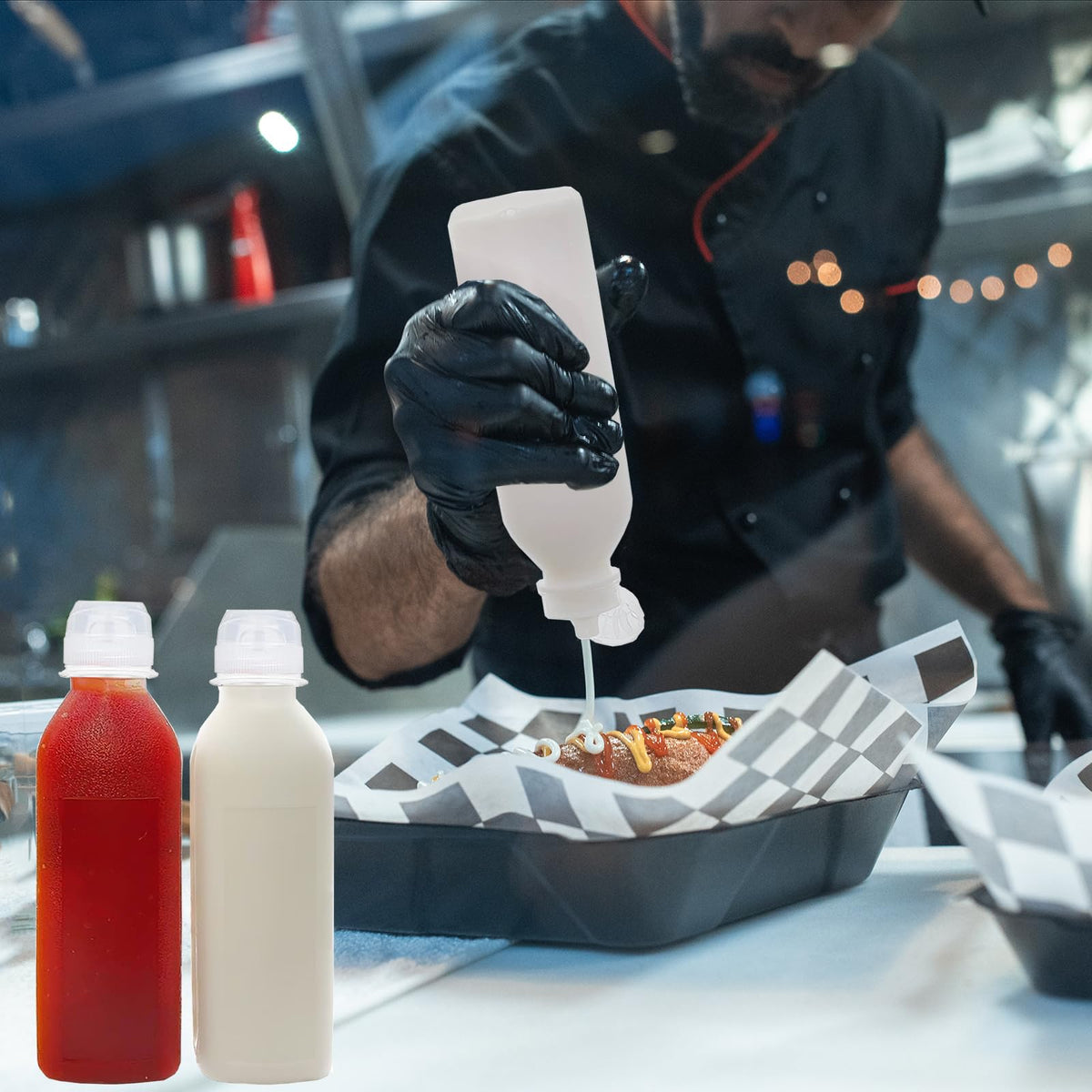 WAYDA bottle in use pouring salad dressing for tabletop convenience.