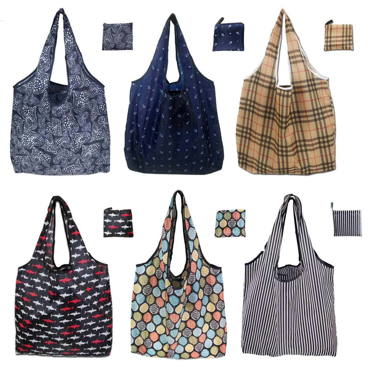 WAYRUIGD reusable bags folded neatly in pouch for compact storage