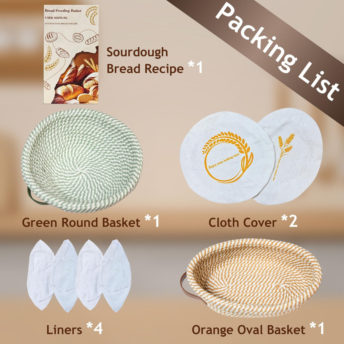 Waysse Banneton Basket four liner set ensures fresh liners on hand