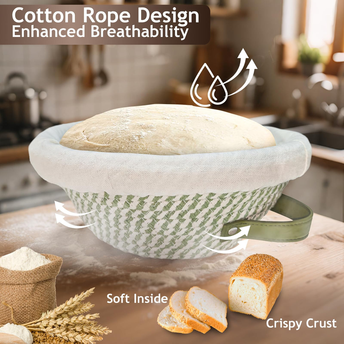 Waysse Banneton Basket round 10in with liner kit for easy demoulding