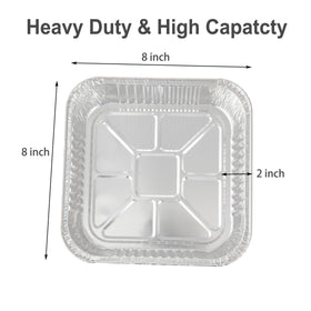 Waytiffer 8x8 pans stacked, space-saving bulk disposable bakeware.