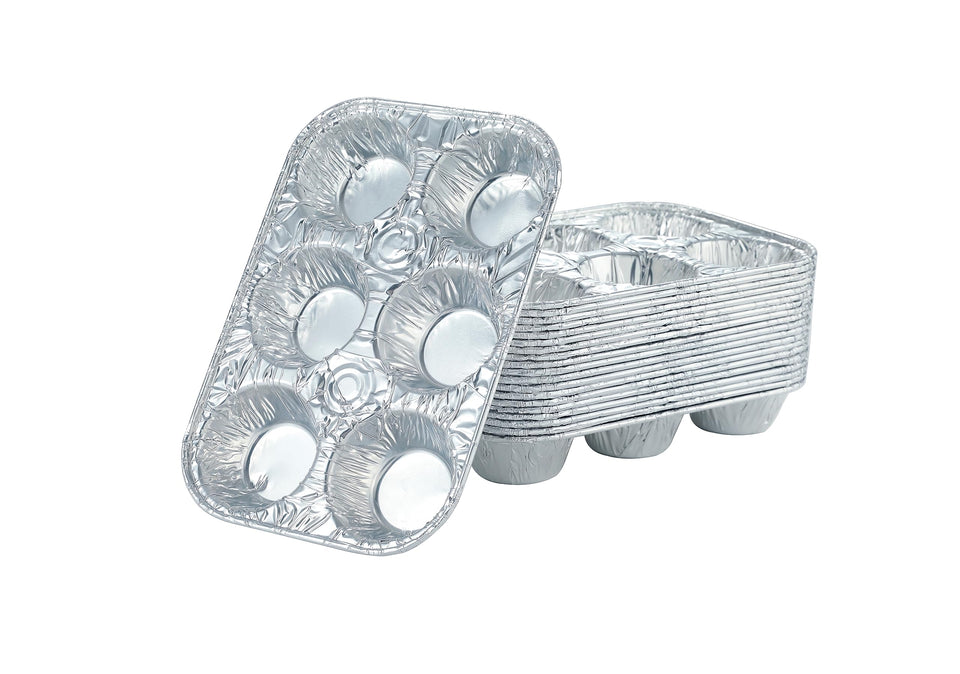 Waytiffer 6-cup muffin pan top view, sturdy aluminum for even rising.