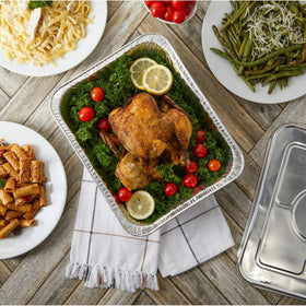 Waytiffer pans for delivery or takeout keep food organized and presentable.