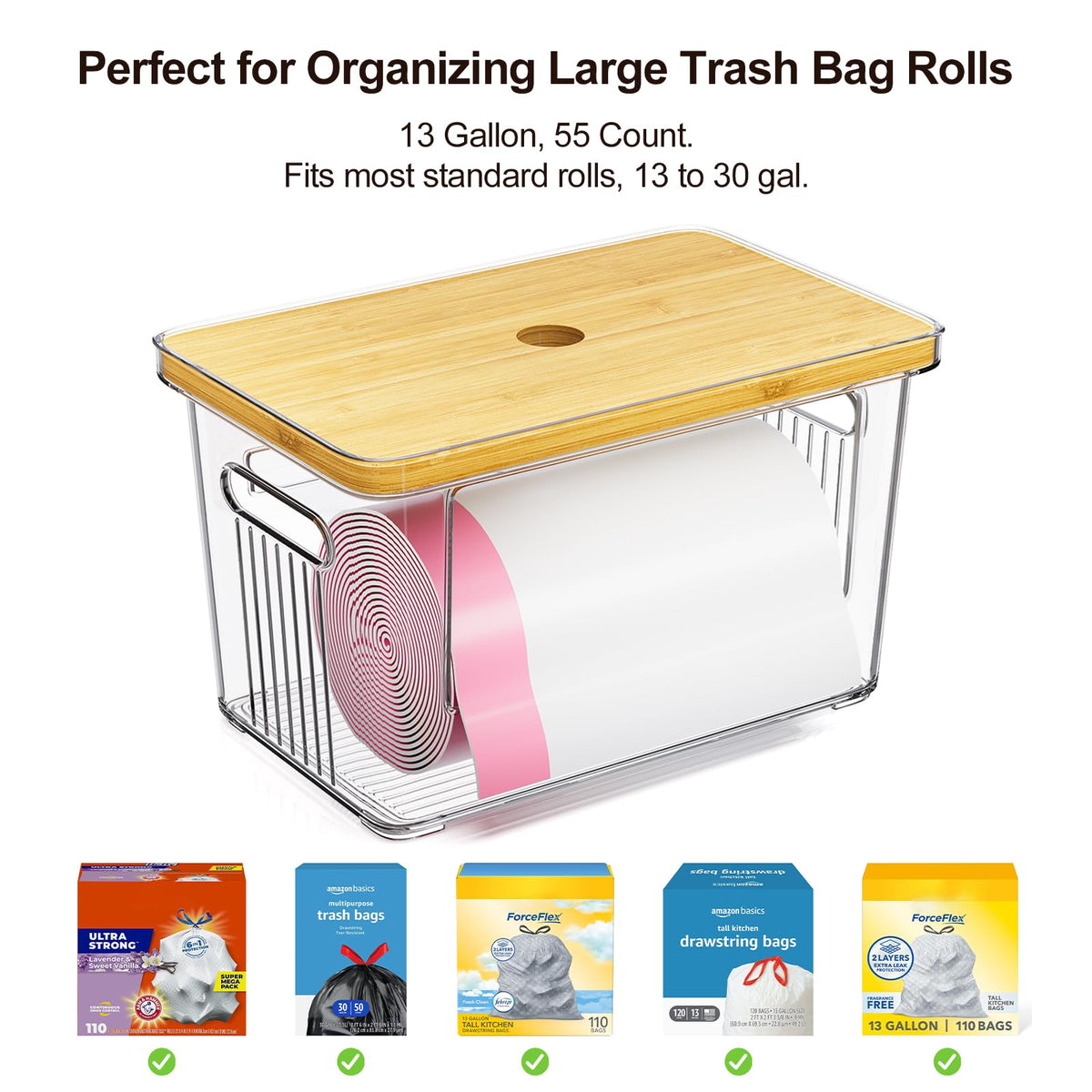 WBKATN under-sink organizer fits a wide range of bag sizes