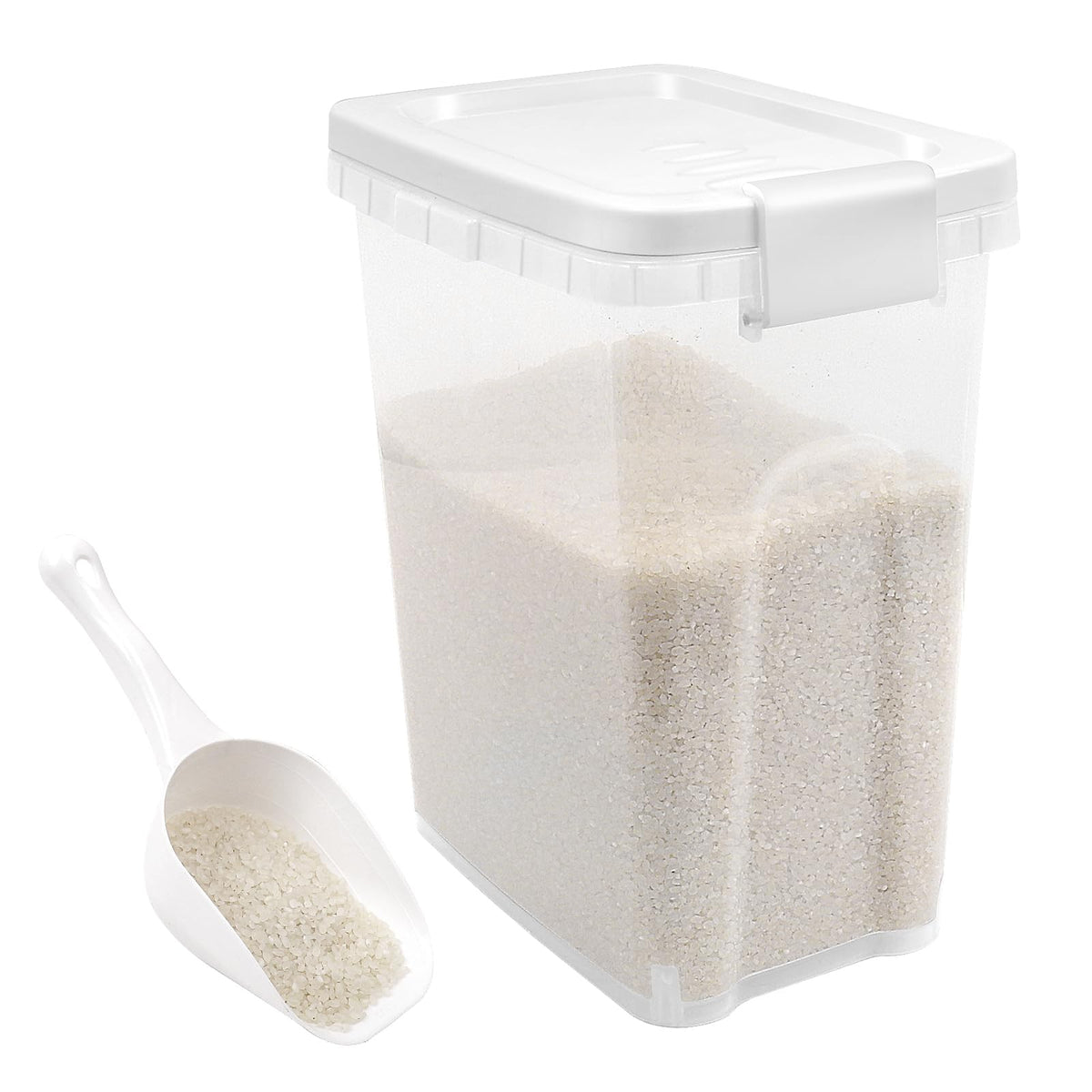 WBKTOOL Tight-Lock rice container with 15 lbs capacity and secure clip-lock lid.