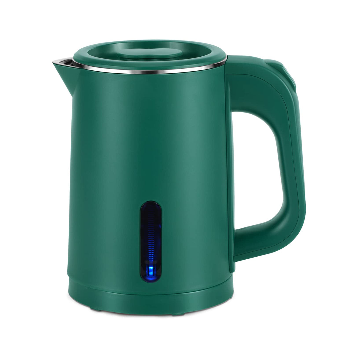 Wdcme small electric tea kettle with stainless steel interior for quick travel boiling.