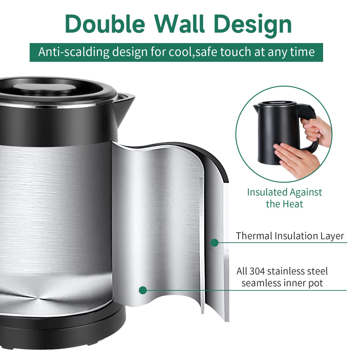 Wdcme compact design travel kettle fits in luggage for easy packing.
