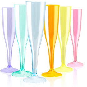 WDF 36-pack colorful champagne flutes group shot for vibrant celebrations and easy cleanup.