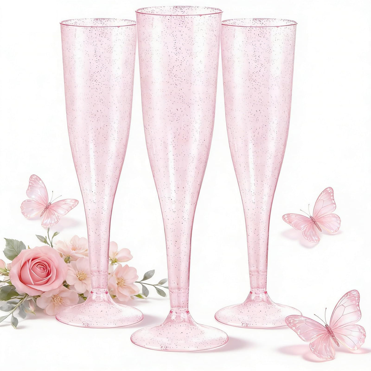 WDF 36-pack pink glitter champagne flutes 7oz for stylish celebrations