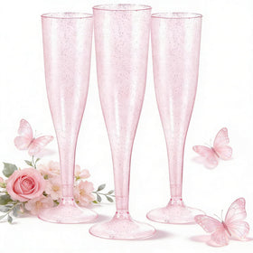 WDF 36-pack pink glitter champagne flutes 7oz for stylish celebrations