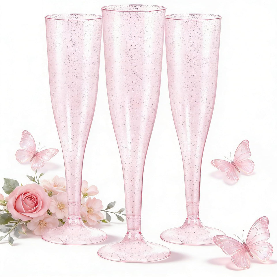 WDF 36-pack pink glitter champagne flutes 7oz for stylish celebrations