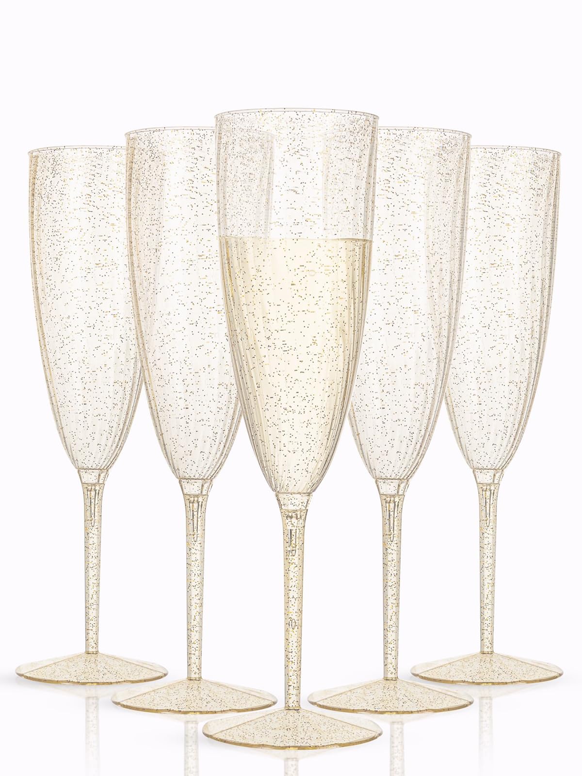 WDF 36-pack plastic champagne flutes with gold glitter for an elegant wedding reception