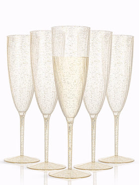 WDF 36-pack plastic champagne flutes with gold glitter for an elegant wedding reception