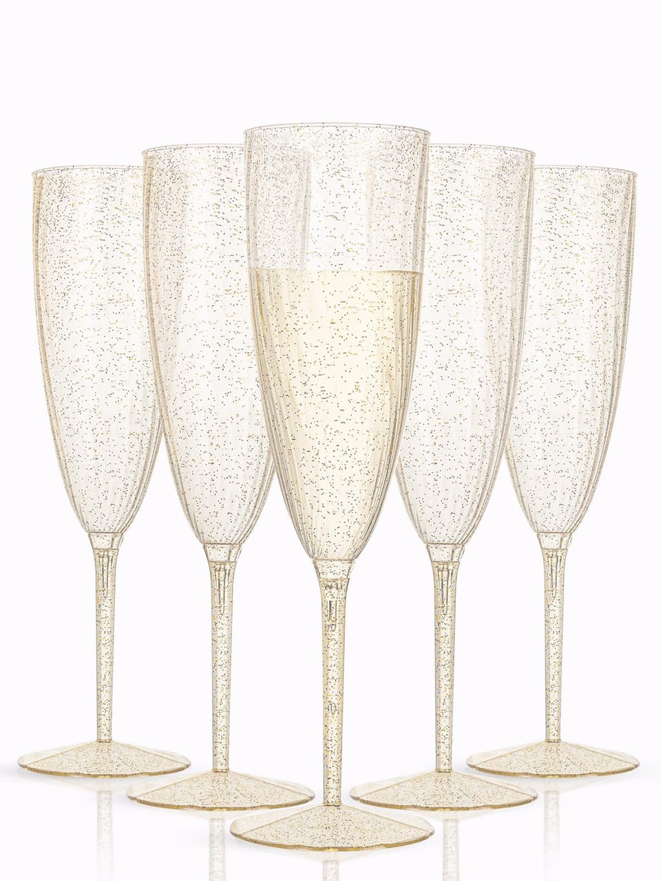 WDF 36-pack plastic champagne flutes with gold glitter for an elegant wedding reception