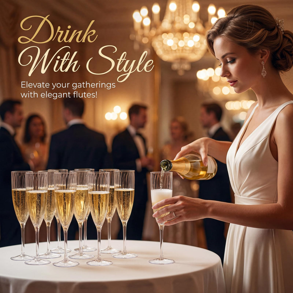WDF clear plastic champagne glasses 6oz for weddings and outdoors