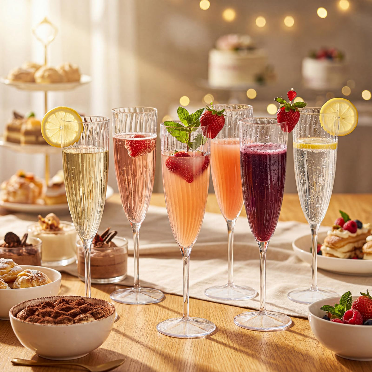 WDF disposable champagne flutes 6oz, ideal for quick cleanup