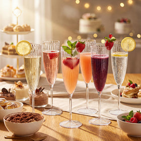 WDF disposable champagne flutes 6oz, ideal for quick cleanup