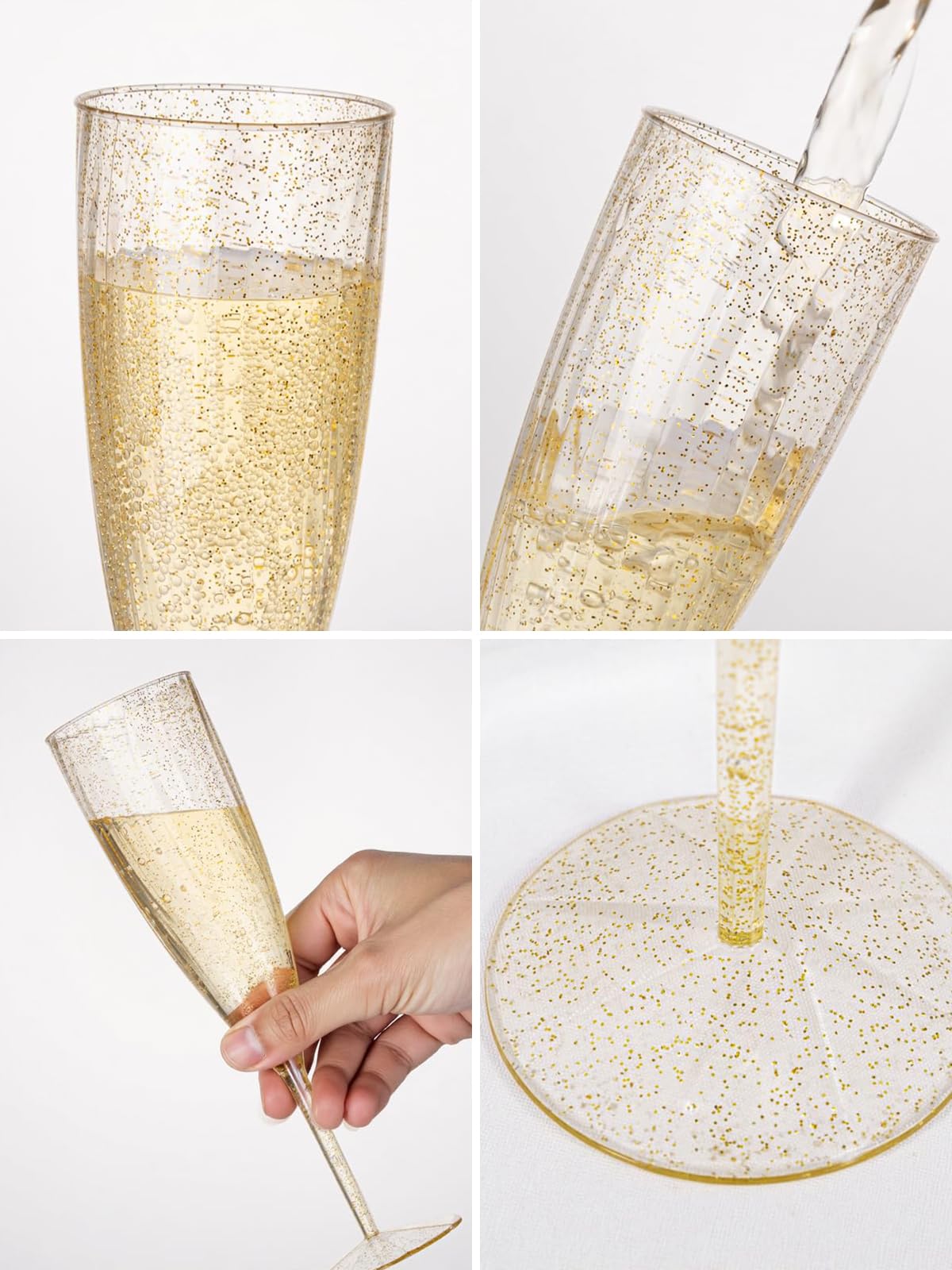 WDF elegant gold glitter champagne flutes enhance sparkling wine presentation