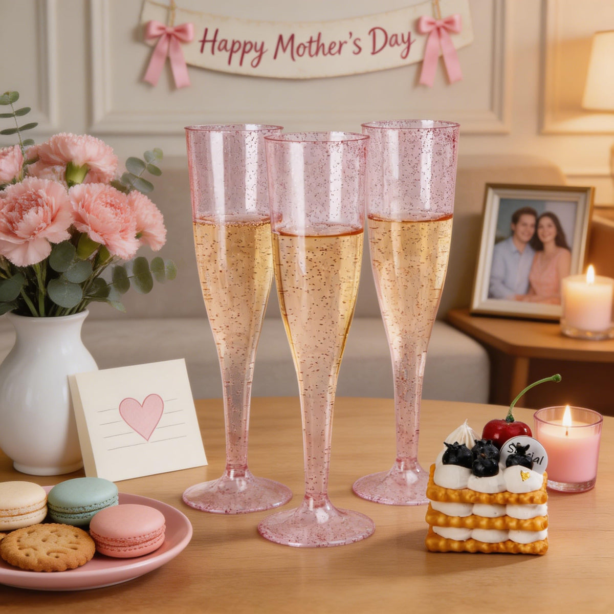 WDF pink glitter plastic champagne flute with elegant shimmer for events