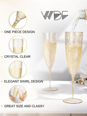 WDF disposable shatterproof champagne flutes ideal for quick cleanup after celebrations