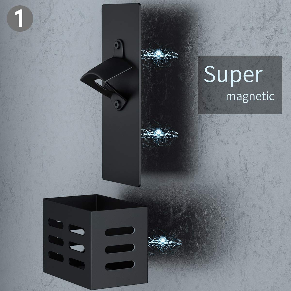 Back magnets allow wall mounting on fridge or metal surface.