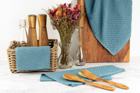 Wealuxe aqua-dish towels in kitchen setting add vibrant, timeless style.