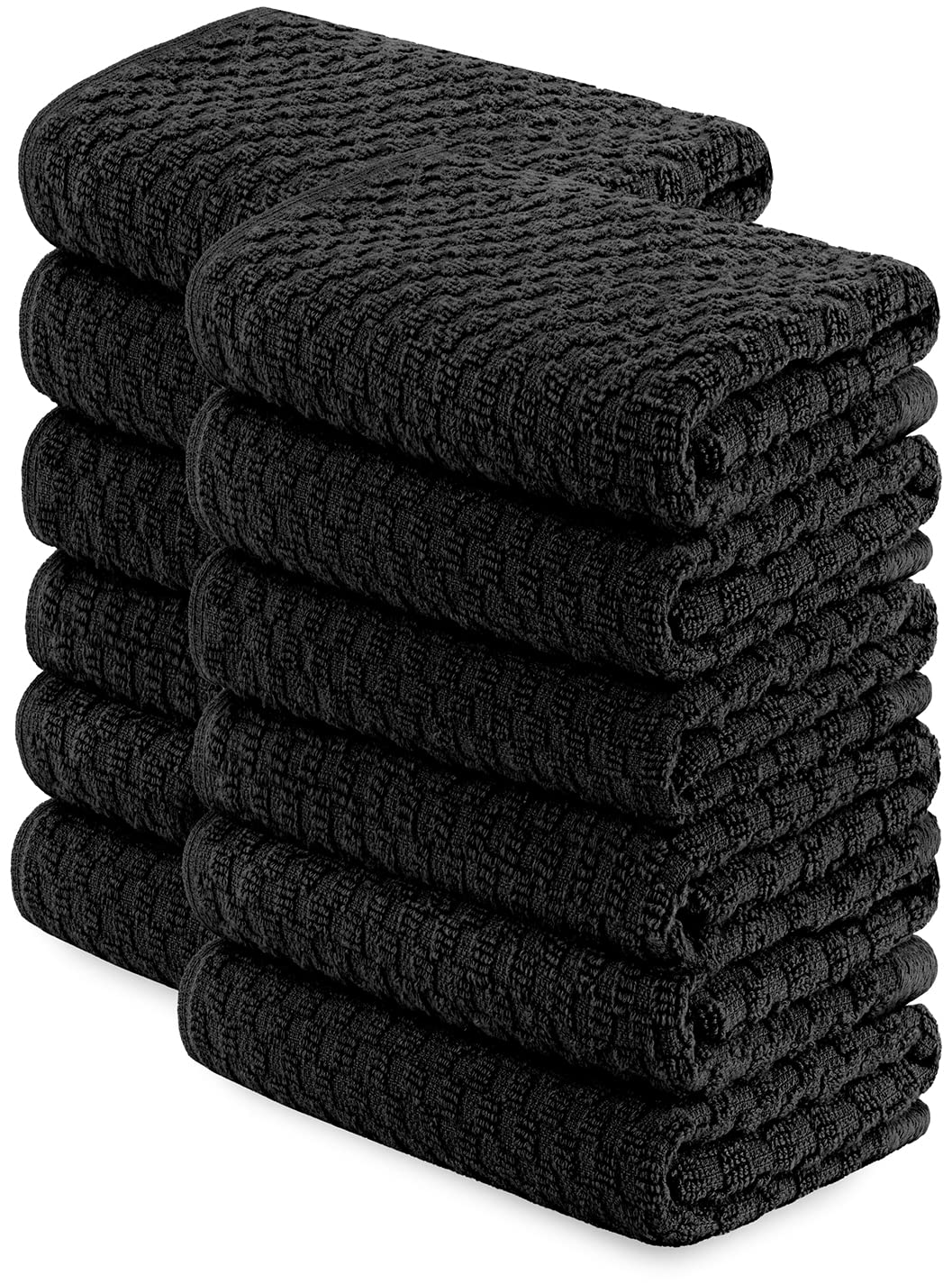 Wealuxe black dobby kitchen towel folded, showing premium weave and sleek style.