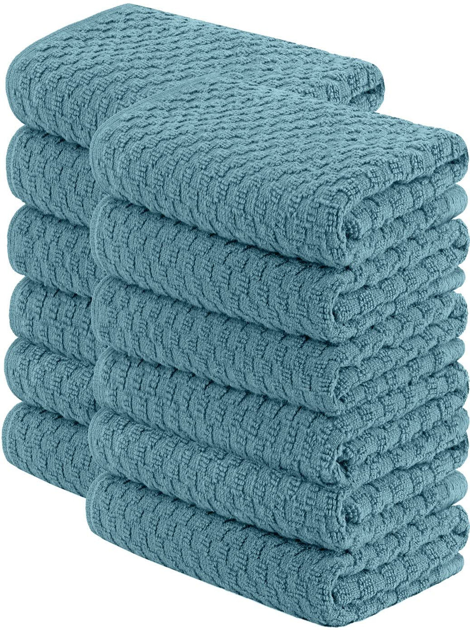 Wealuxe super absorbent kitchen towels 12-pack folded for quick cleanups and easy storage.