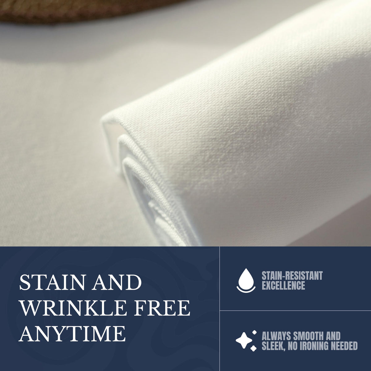 Wealuxe white napkins wrinkle-resistant fabric for easy care.