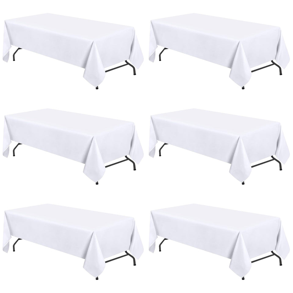 WEALUXE white tablecloth draped on a 6ft table for a clean, elegant setup