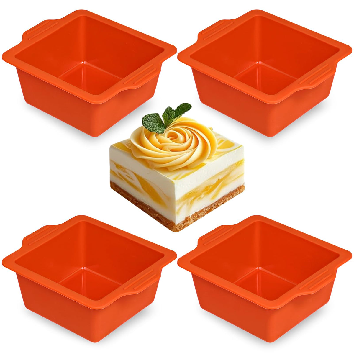 Webake 4-inch silicone square pans set with four nonstick cavities for easy release baking.
