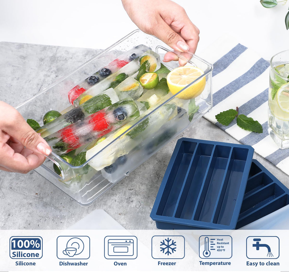 Webake easy release ice mold with grooved bottom pops cubes instantly