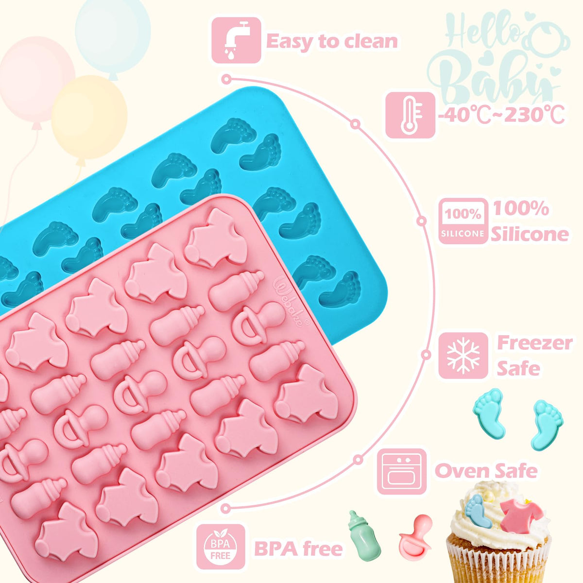 Webake pacifier mold for playful cake toppers and chocolate treats