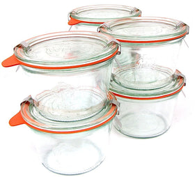 Weck 741 mold jar with lids showing easy stack and airtight seals for fresh foods.