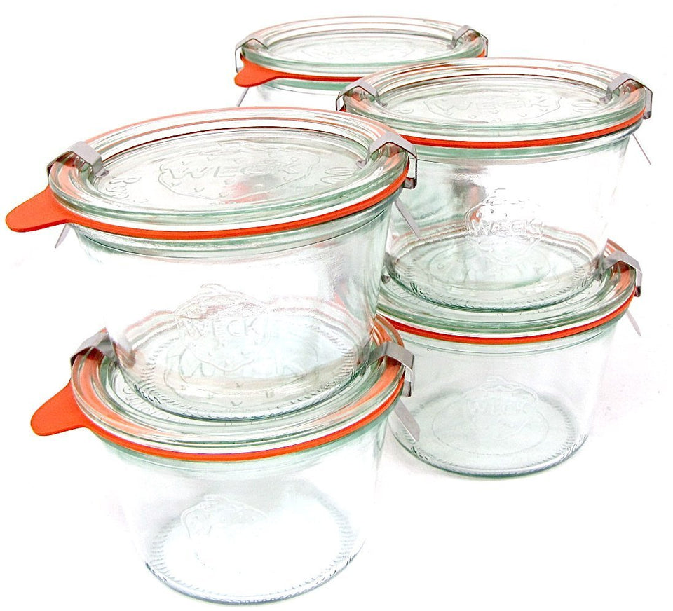 Weck 741 mold jar with lids showing easy stack and airtight seals for fresh foods.