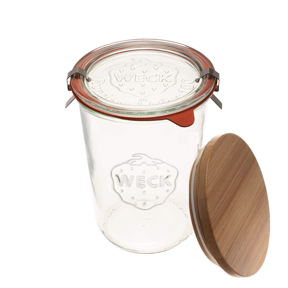 Weck 743 wide-mouth jar for easy filling and cleaning, ideal on countertops.
