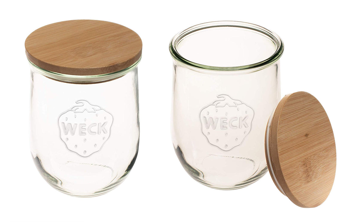 Glass lid and gasket on WECK jar ensure airtight storage.