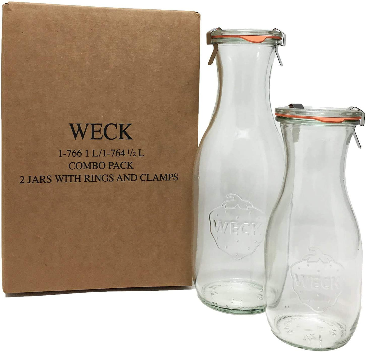 WECK glass lids, rubber rings, and steel clamps for airtight sealing and freshness