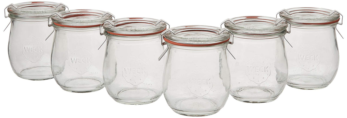 WECK mini tulip jar with glass lid close-up showing airtight seal for freshness.